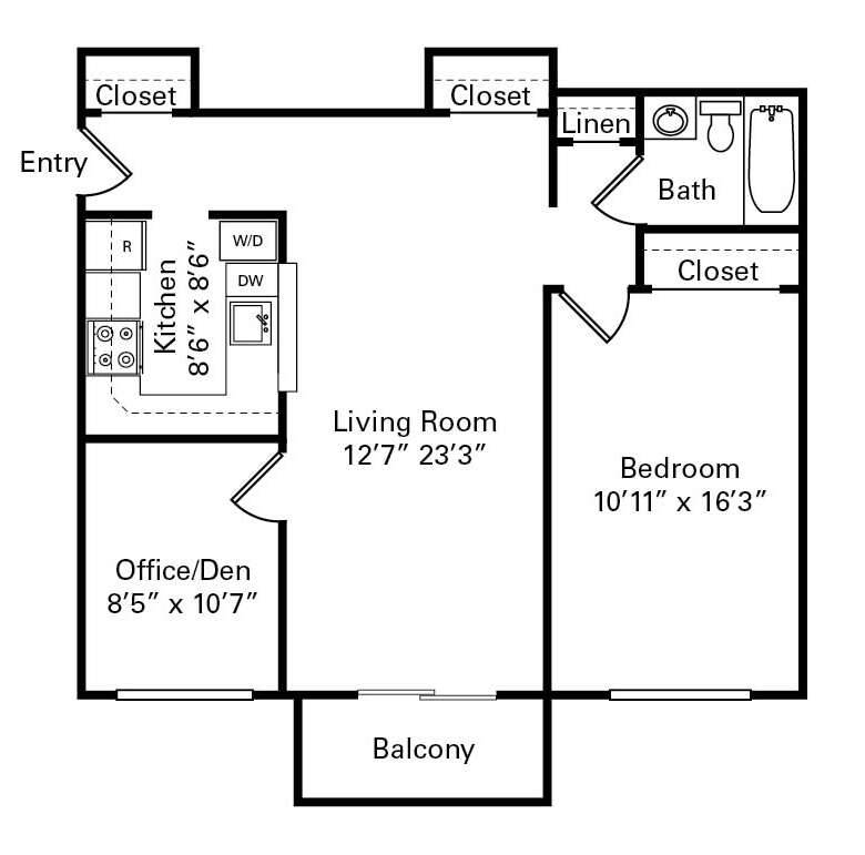 One bedroom floor plan at Mountainside Apartments in Garnerville, NY